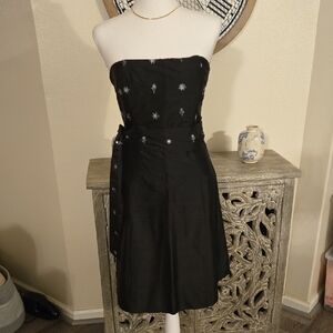 Molly B Black Strapless Chic Dress With Detachable Belt and Intricate Detailing